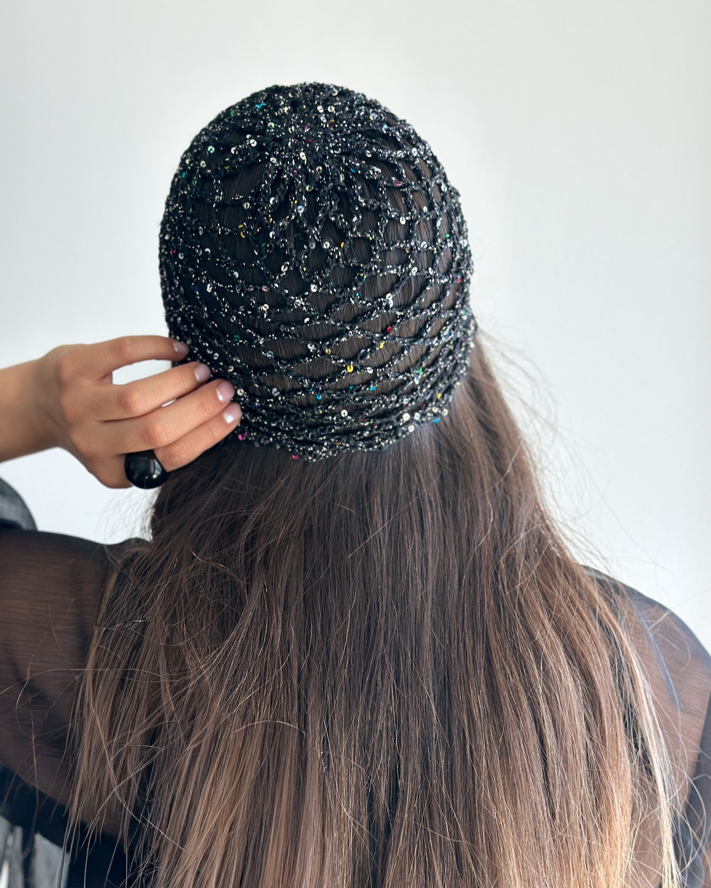 Mesh Hat Negro Lentejuelas