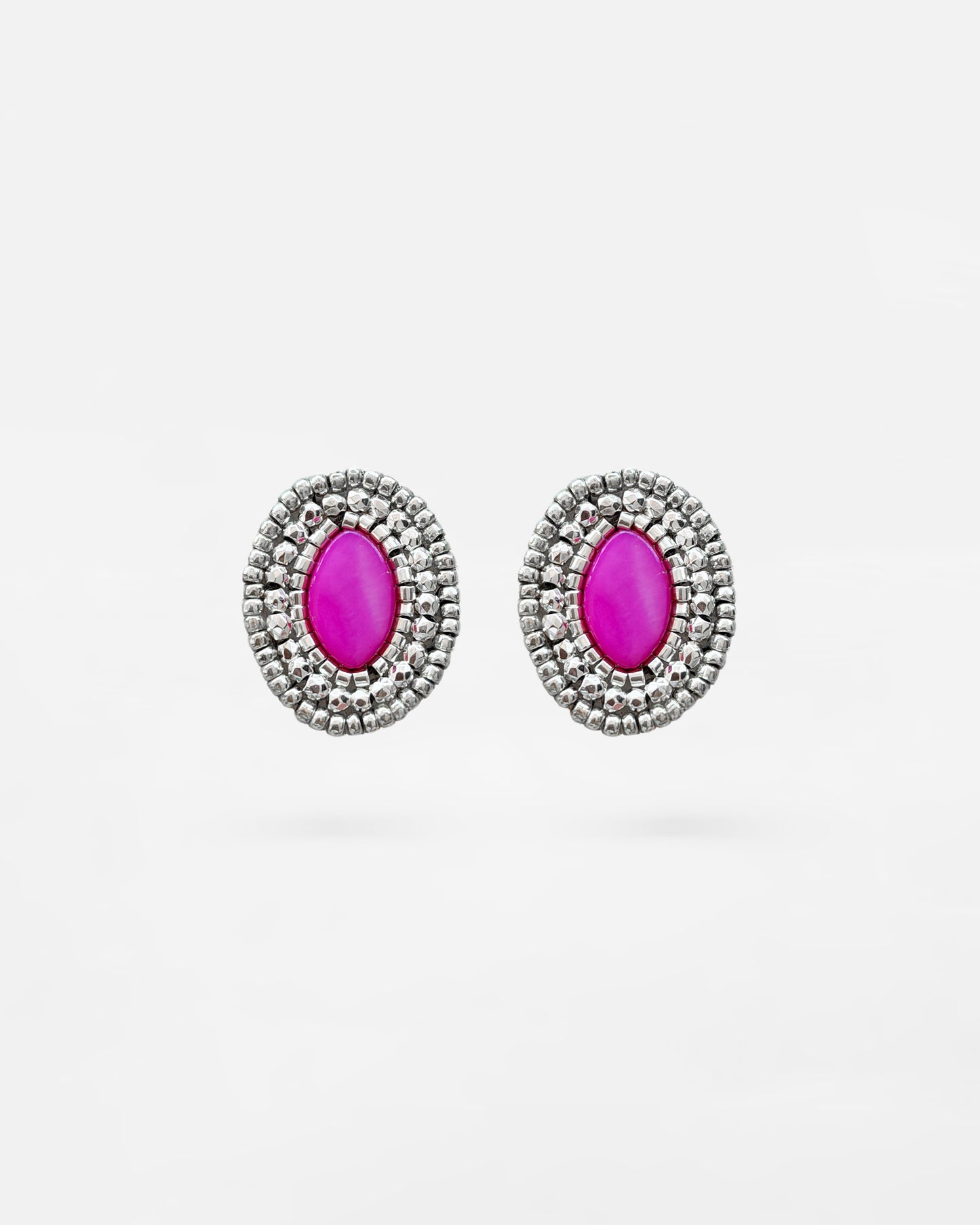 Aros Piedra Fucsia Plata