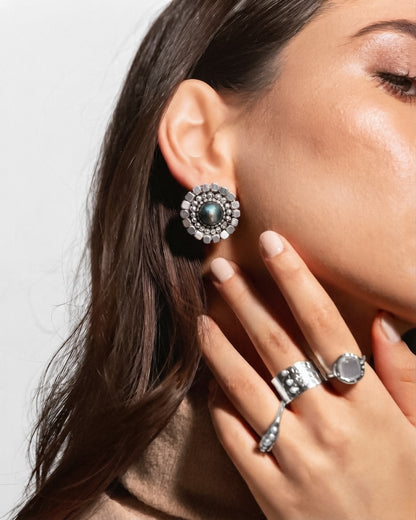Aros Plata Perla Azul