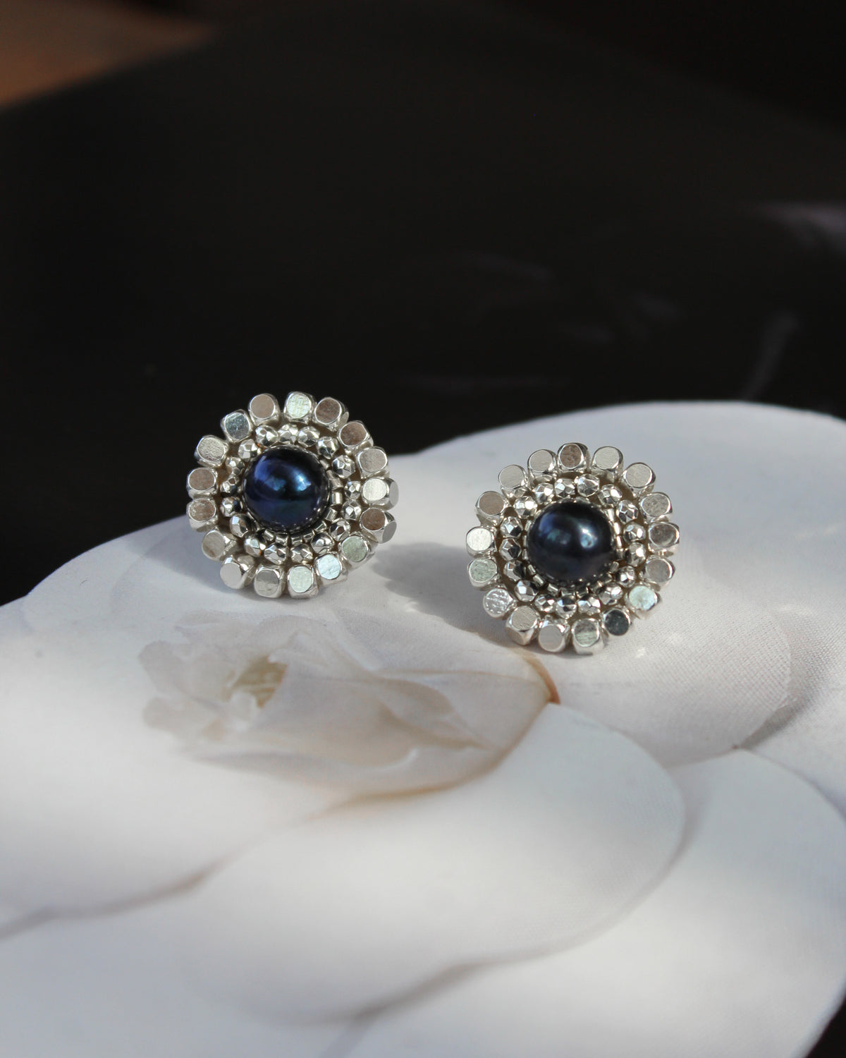 Aros Plata Perla Azul