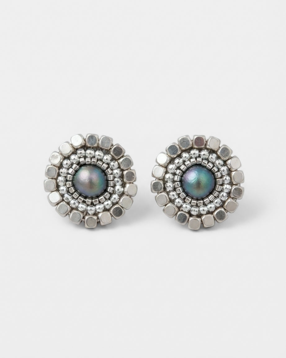 Aros Plata Perla Azul