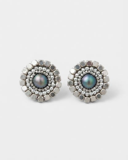 Aros Plata Perla Azul