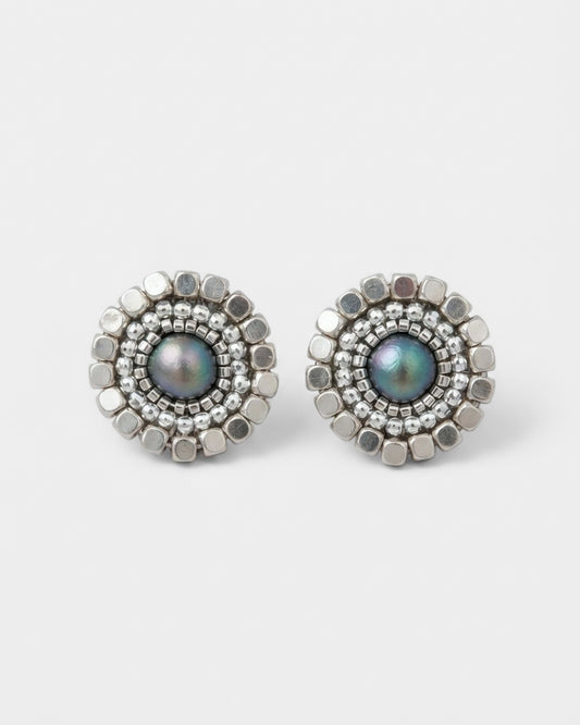 Aros Plata Perla Azul