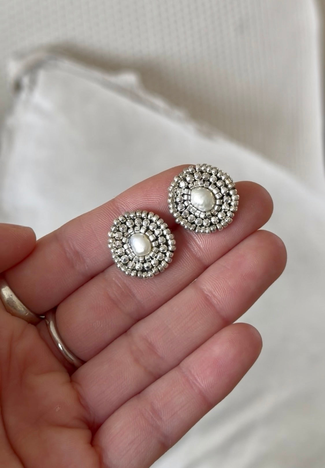 Aros Plata Perla Blanca