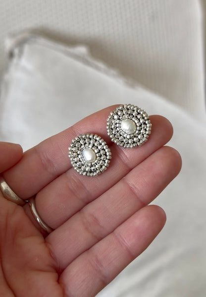 Aros Plata Perla Blanca