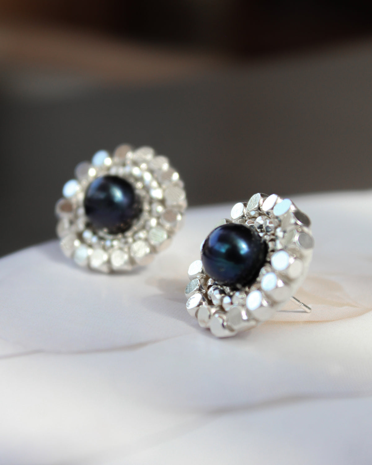 Aros Plata Perla Azul