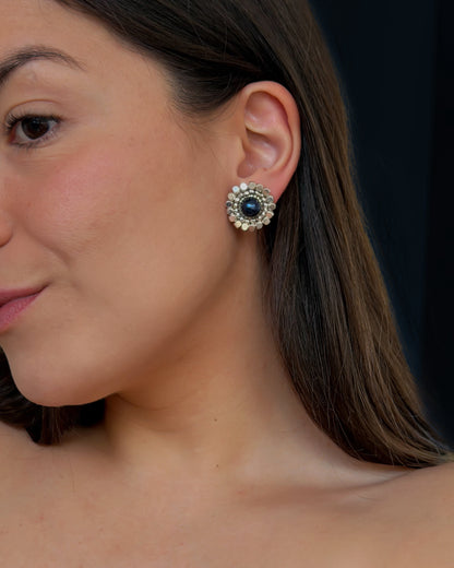 Aros Plata Perla Azul