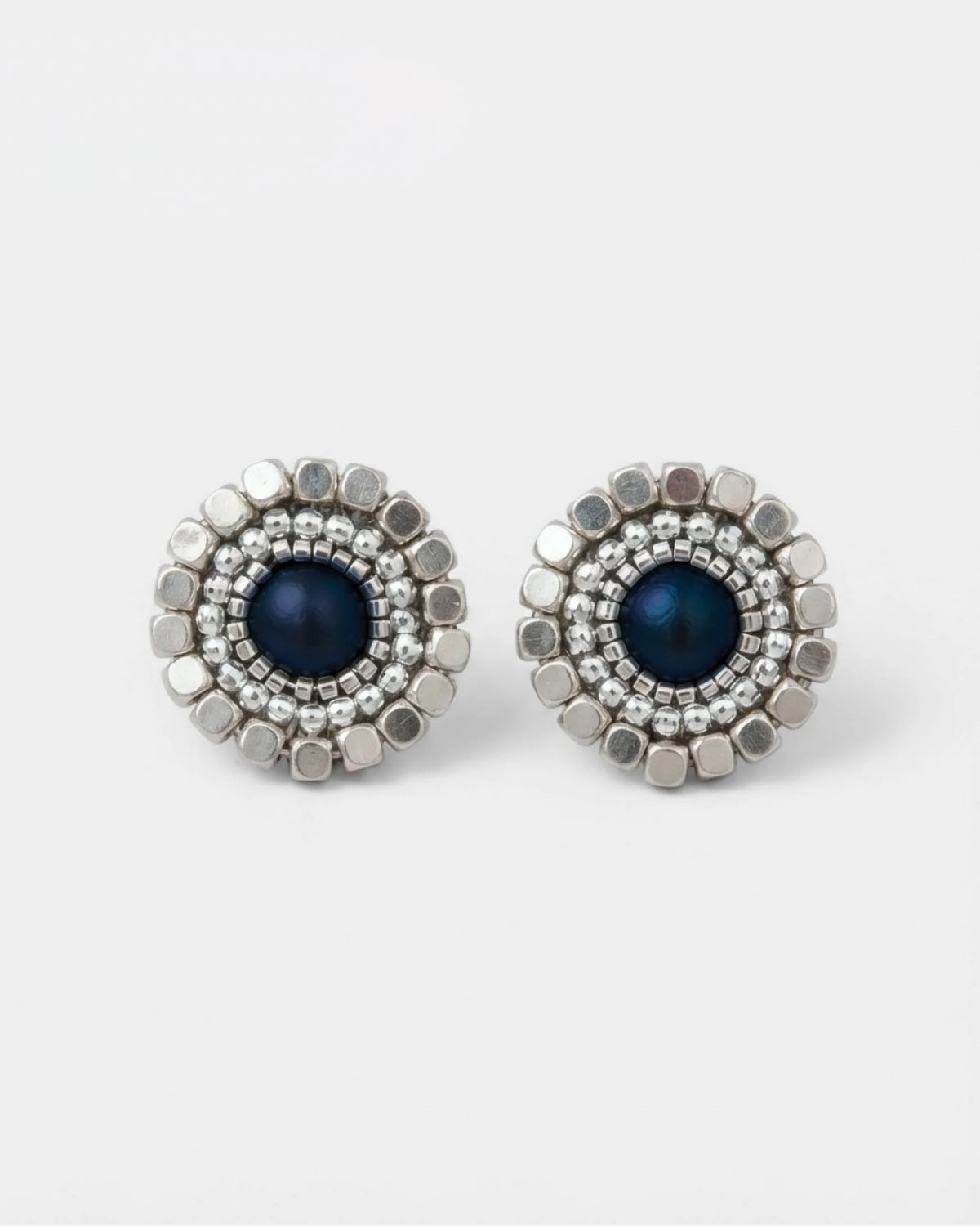 Aros Plata Perla Azul