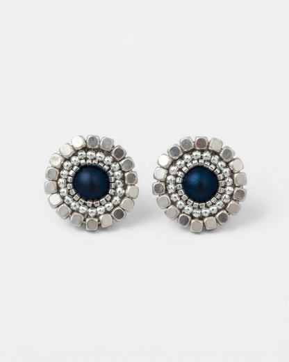 Aros Plata Perla Azul