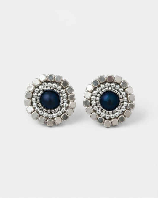Aros Plata Perla Azul
