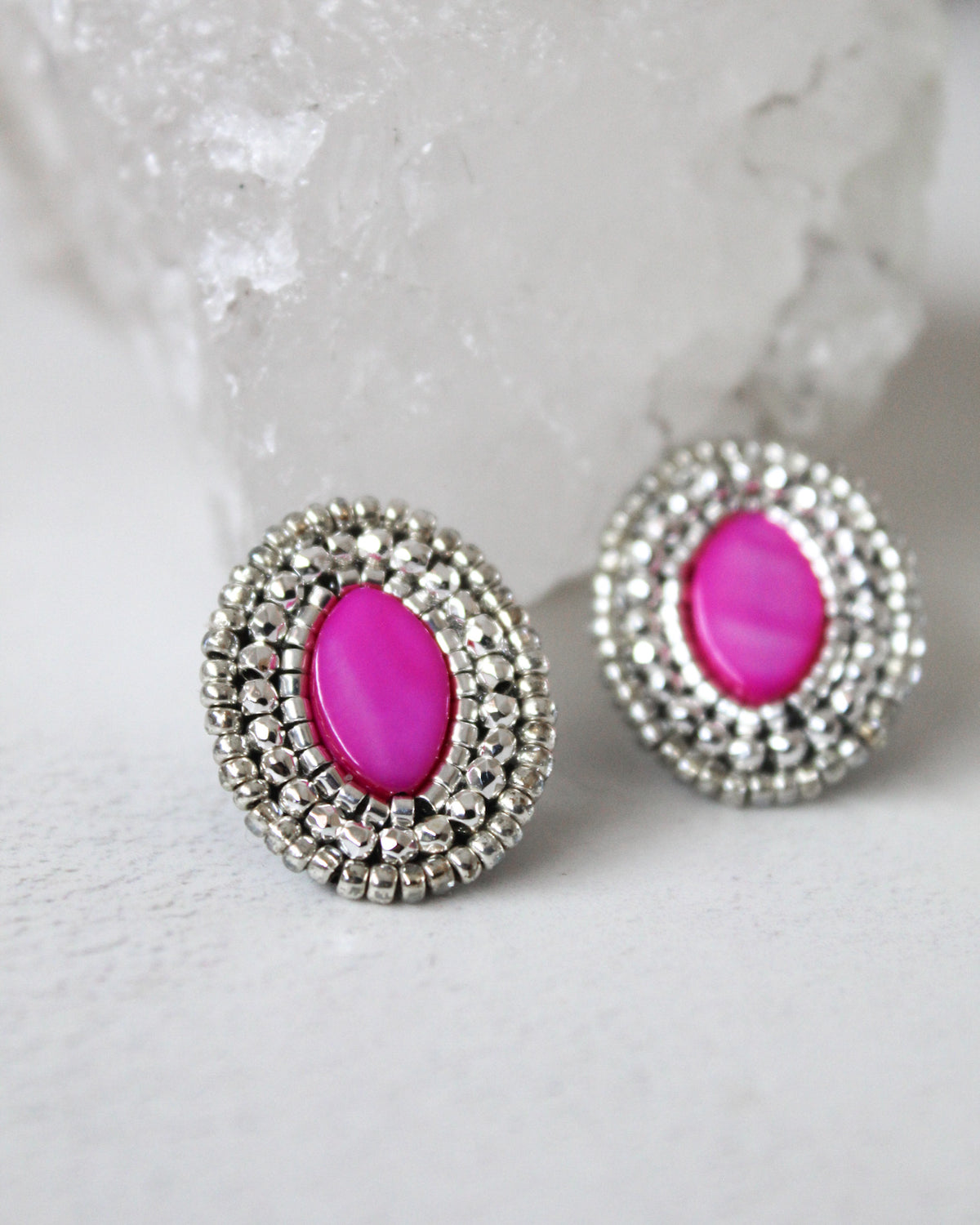 Aros Piedra Fucsia Plata