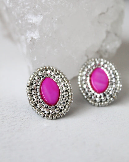 Aros Piedra Fucsia Plata