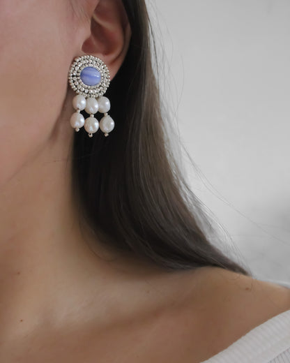 Aros Ágata Lila & Perlas