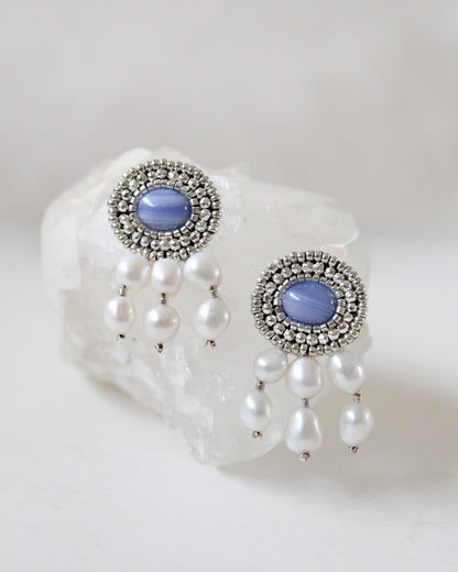 Aros Ágata Lila & Perlas