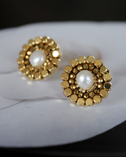 Aros Oro Perla Blanca