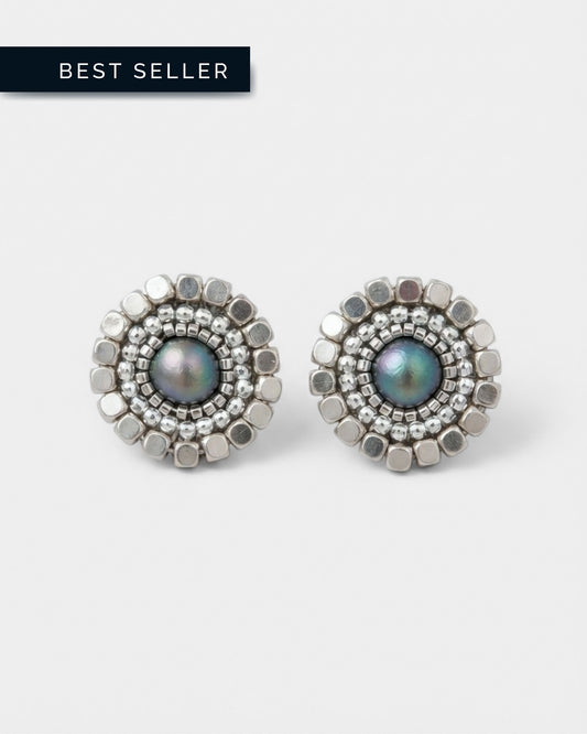 Aros Plata Perla Azul
