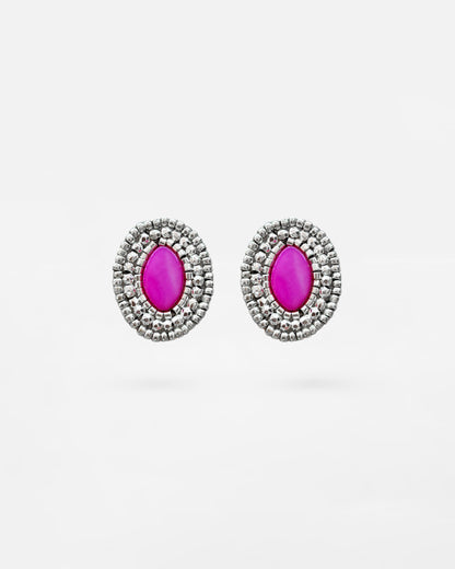 Aros Piedra Fucsia Plata